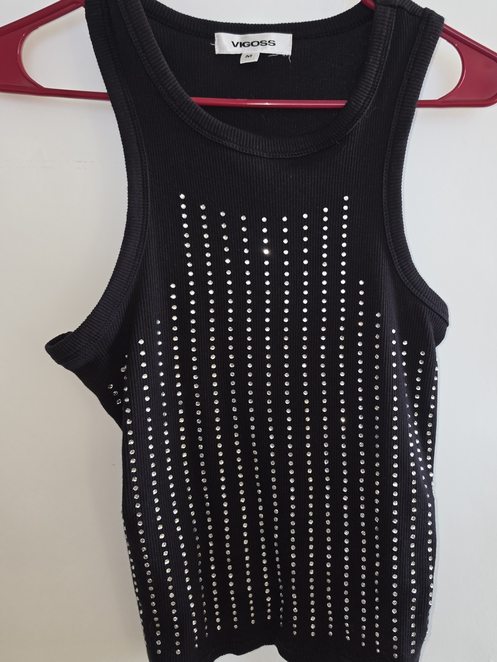 Vigoss Y2K Style Rhinestone BLK Ribbed Tank Top M
